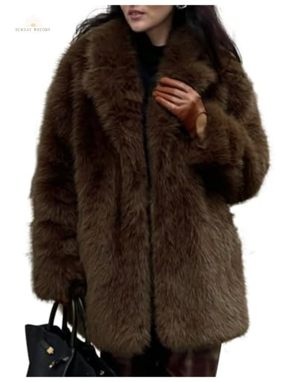 Women's Faux Fur Coat Mid Long Warm Winter Fluffy Jacket Shawl Collar
